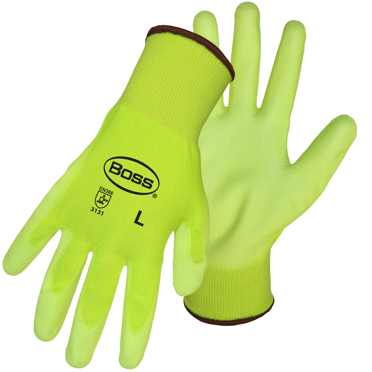 SEAMLESS KNIT NYLON GLOVE HI-VIS WITH POLYURETHANE GRIP - MEDIUM WEIGHT